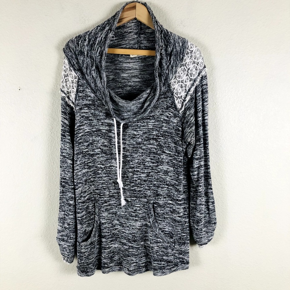 Chance Or Fate‎ Slouchy Sweatshirt Sweater Women XL Black White Space Dye Lace